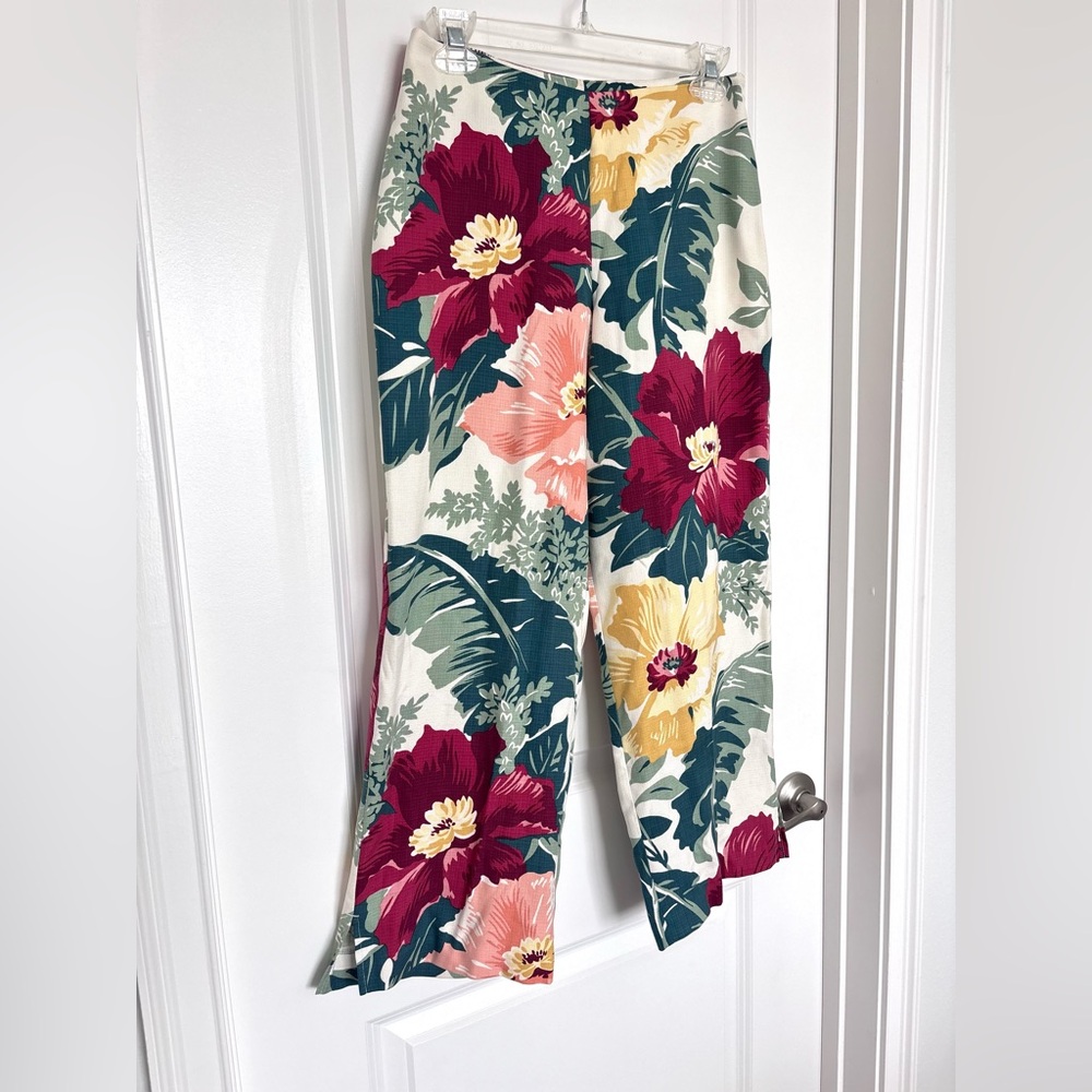 Tommy Bahama 100% Silk Tropical Floral Wide Leg Pants Resort Vacation Size Small